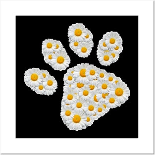 Cat Dog Mom Paw Print Of White Daisy Flower   Cat Or Dog Paw Posters and Art